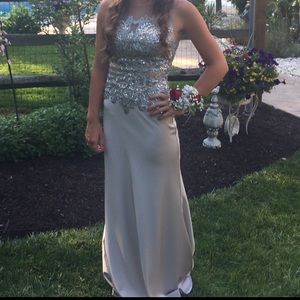 Silky Gray elegant dress with silver beading